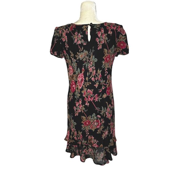 Vintage 90s Liz Claiborne Black Floral Sheer Dress Ruffle Hem Size 6 Grunge - Picture 6 of 8